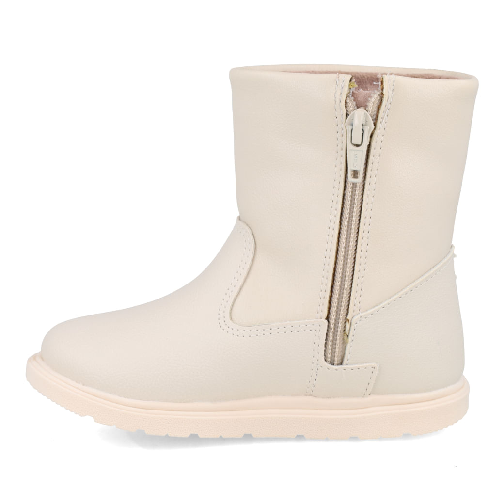 Bota infantil off-white com detalhes de laço e pompons para meninas